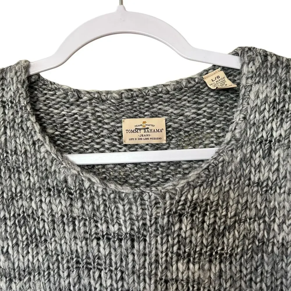 Tommy Bahama Men Size LG Cool Gray Wool Blend Crew Neck Sweater Outdoors Office